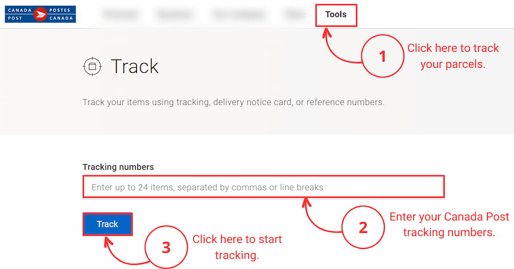 Canada Post tracking on website