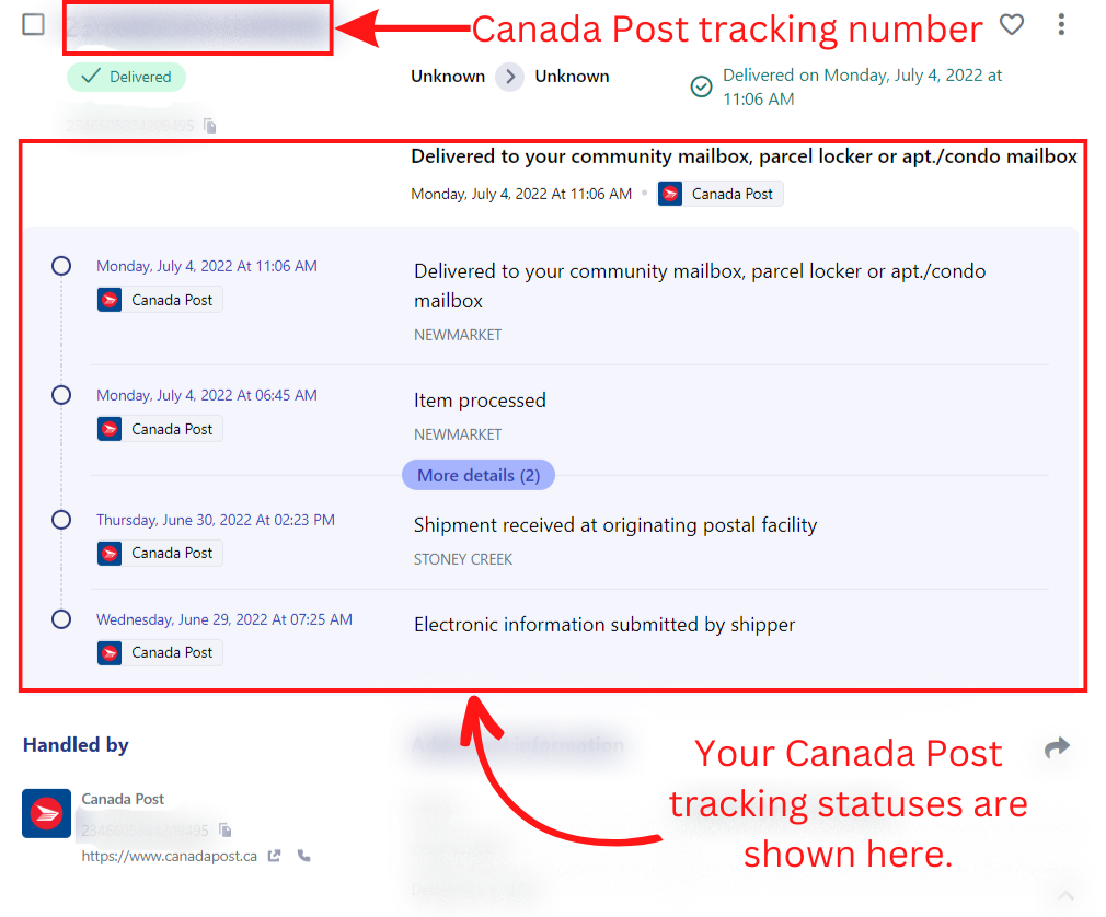 Canada Post tracking status