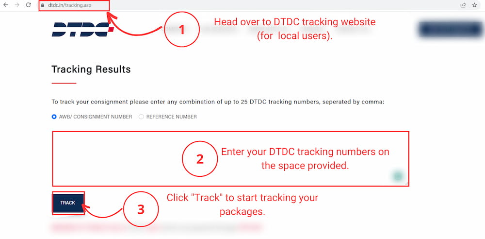 DTDC tracking on DTDC website