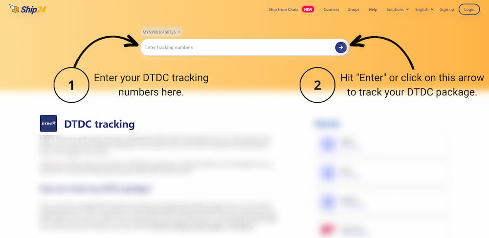 DTDC tracking on Ship24