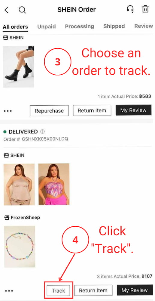SHEIN order tracking on mobile app 2